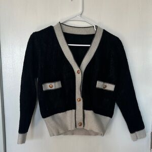Black and Cream Women's Cardigan Sweater
